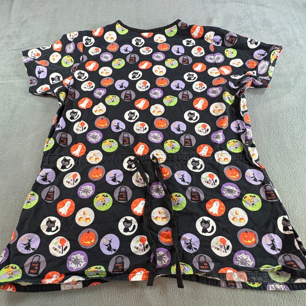 Dickies Halloween Scrub Top Womens Small Black Cat Pumpkin Ghost Cotton V-Small - Picture 8 of 9